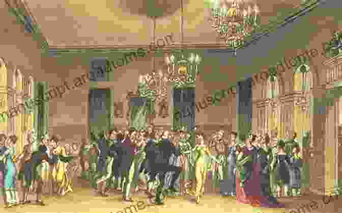 A Scene From A Regency Ball, With Ladies And Gentlemen Dancing In An Opulent Ballroom Adorned With Chandeliers And Elegant Decorations. Last Experience Charlotte Darcy